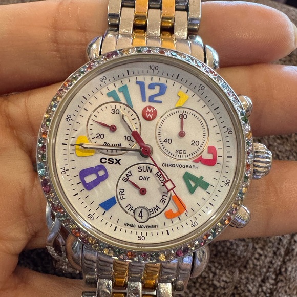 Michele Accessories - Michele CSX Chronograph Watch Multicolor Gemstone Bezel 1.50 CT Swiss Two-Tone